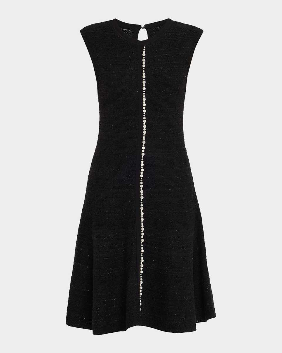 Sleeveless Beaded Metallic Knit Dress
